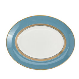 Wedgwood Fuente Oval Helia 35 cm decorada a mano con oro de 22 quilates, fabricada en Inglaterra, apta para lavavajillas